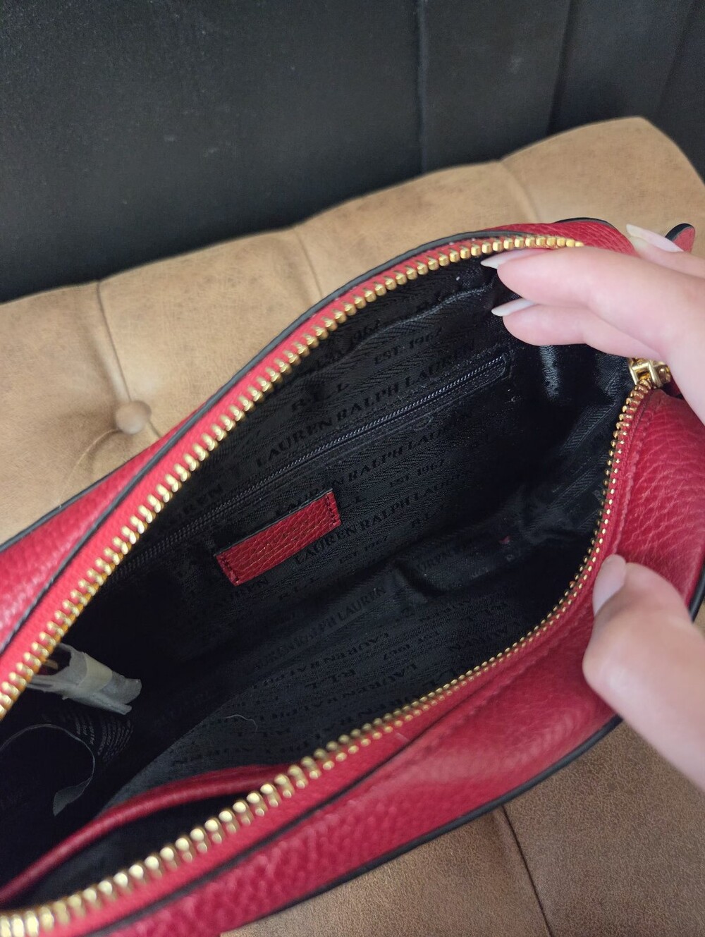 Lauren Ralph Lauren Red Pebbled Leather Crossbody Bag - Picture 7 of 16